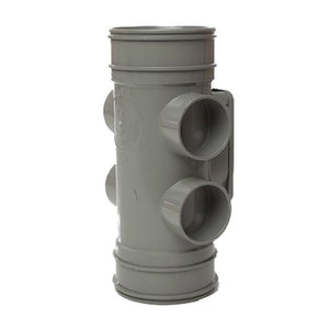 4"/110mm Access Pipe 4 x 63mm Boss, Double Socket - Solvent Grey - Type 2 - 35174