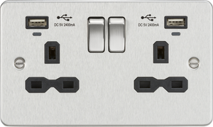 Knightsbridge 2G Switched Socket, dual USB charger (2.4A) with Indicators - Brushed Chrome FPR9904NB