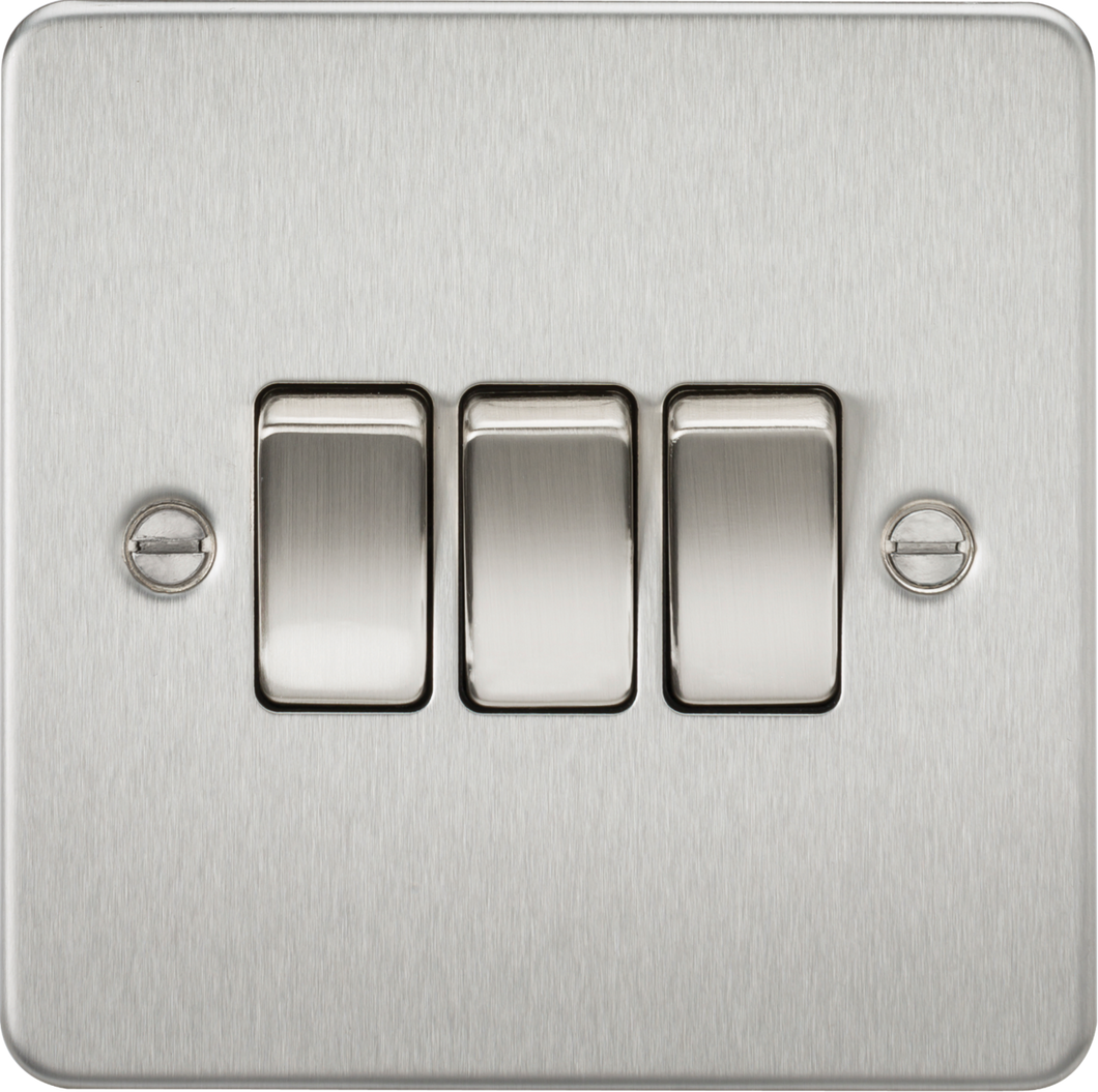 Knightsbridge Flat Plate 10AX 3G 2-way switch - brushed chrome FP4000BC