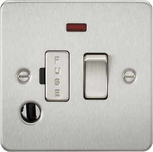 Knightsbridge Flat Plate 13A switched fused spur unit with neon and flex outlet - brushed chrome