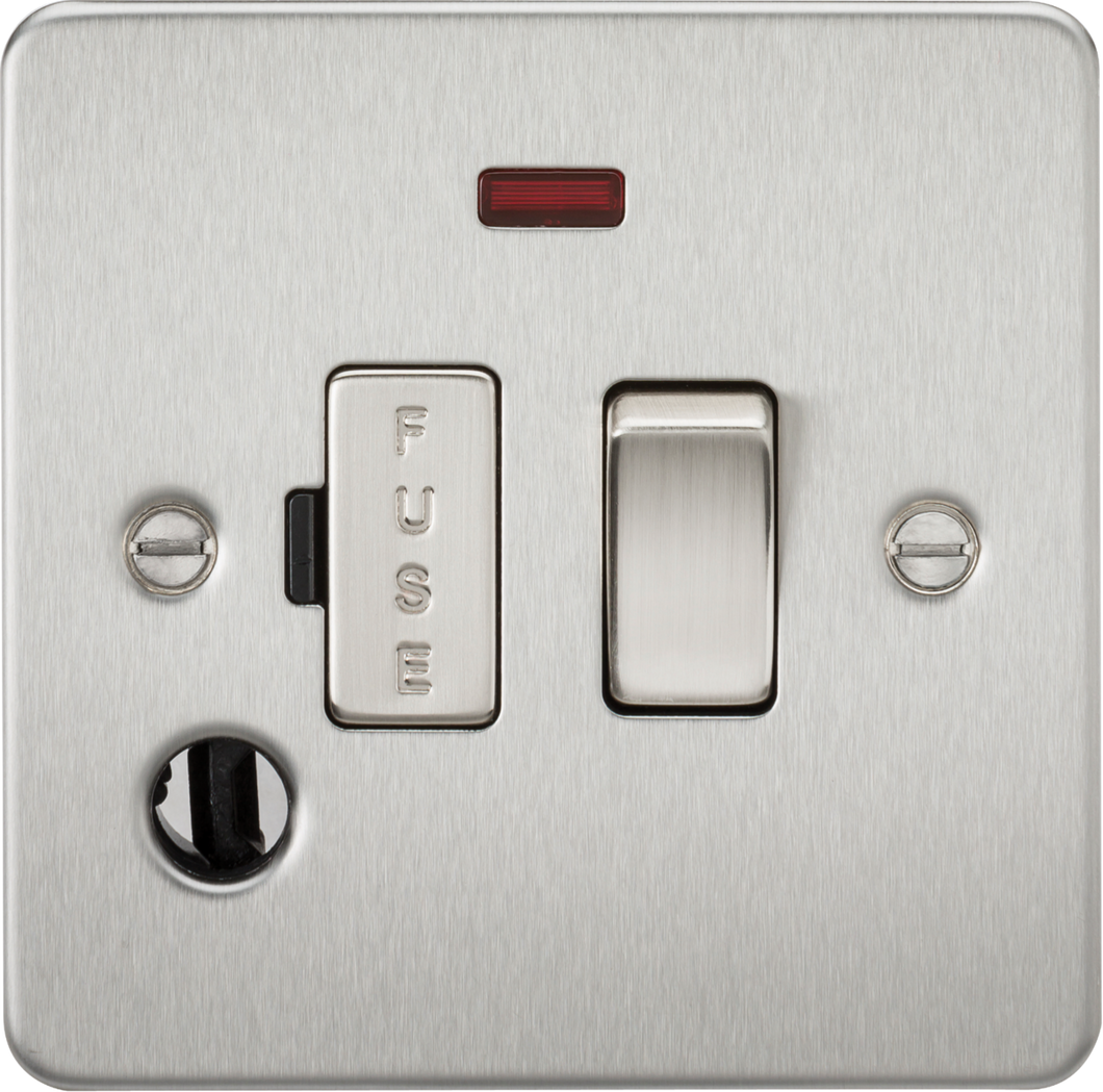 Knightsbridge Flat Plate 13A switched fused spur unit with neon and flex outlet - brushed chrome