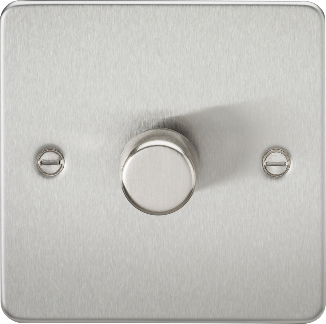 Knightsbridge Flat Plate 1G 2 way 10-200W (5-150W LED) trailing edge dimmer Brushed Chrome FP2181BC