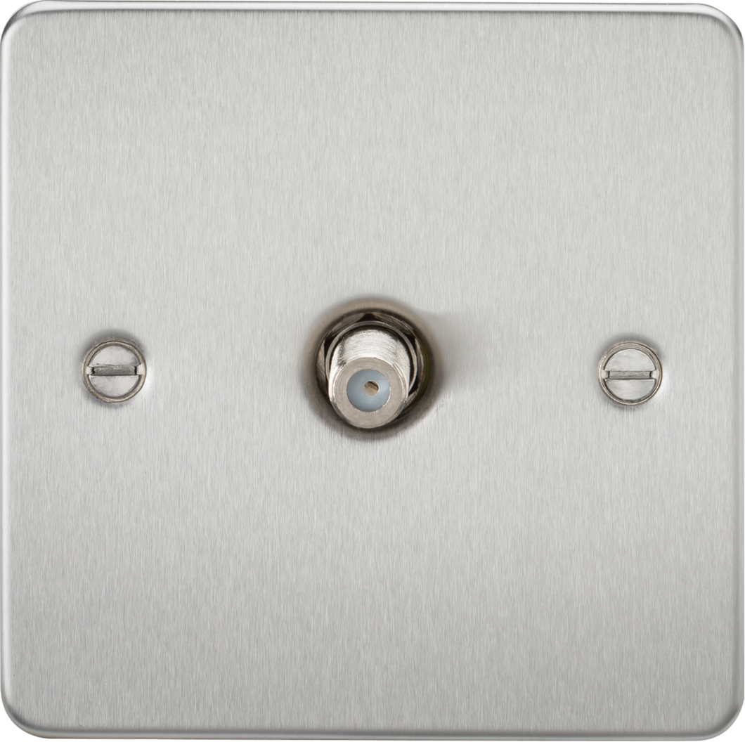 Knightsbridge Flat Plate 1G SAT TV Outlet (non-isolated) - Brushed Chrome FP0150BC