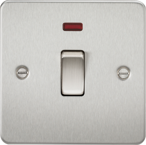 Knightsbridge Flat Plate 20A 1G DP switch with neon - brushed chrome FP8341NBC