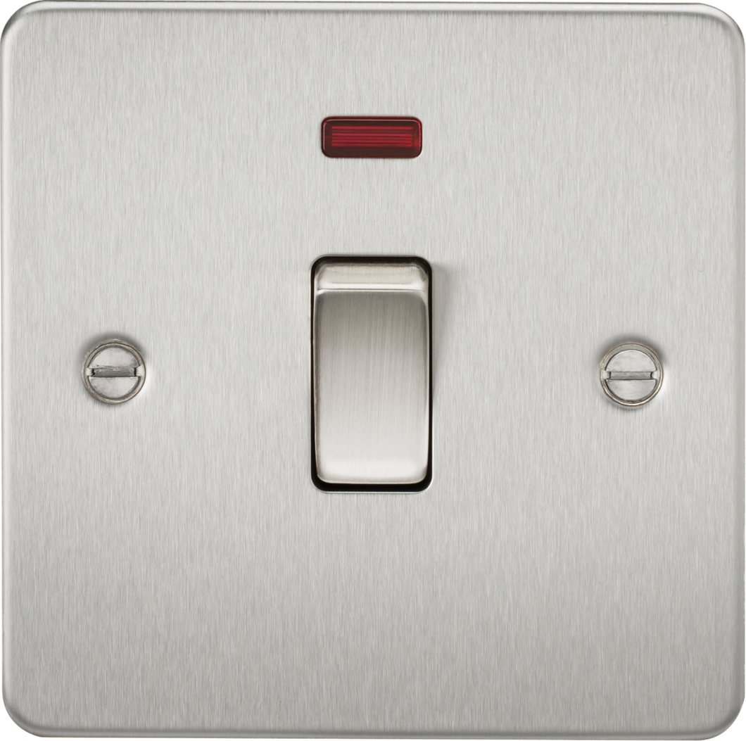 Knightsbridge Flat Plate 20A 1G DP switch with neon - brushed chrome FP8341NBC