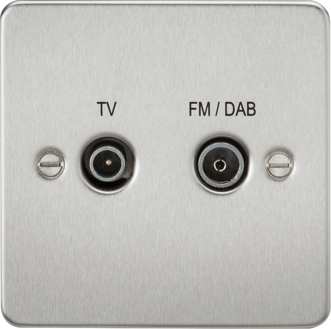 Knightsbridge Flat Plate Screened Diplex Outlet (TV & FM DAB) - Brushed Chrome FP0160BC