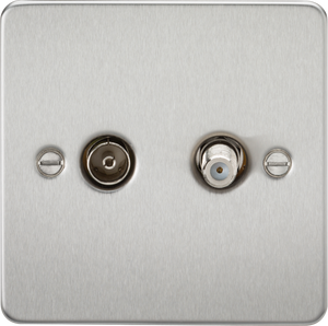 Knightsbridge Flat Plate TV & SAT TV Outlet (isolated) - Brushed Chrome FP0140BC