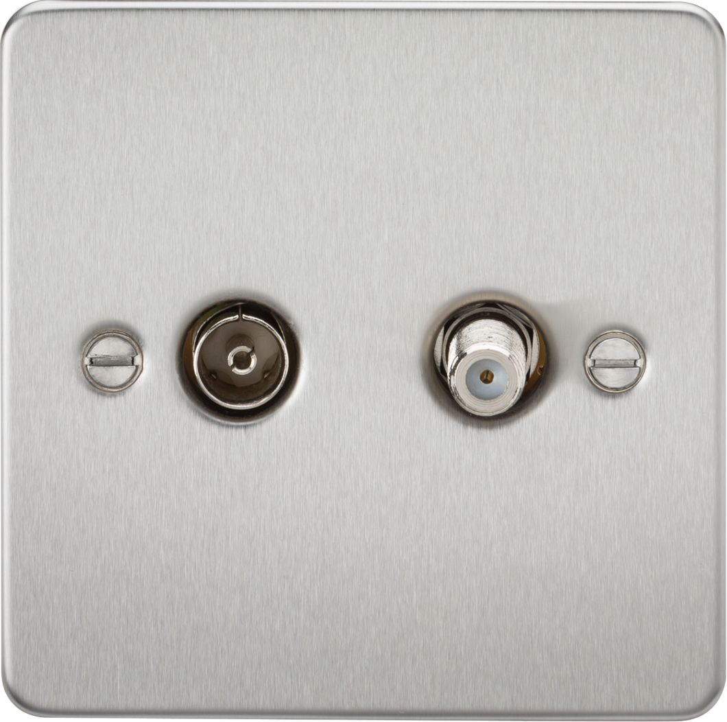 Knightsbridge Flat Plate TV & SAT TV Outlet (isolated) - Brushed Chrome FP0140BC