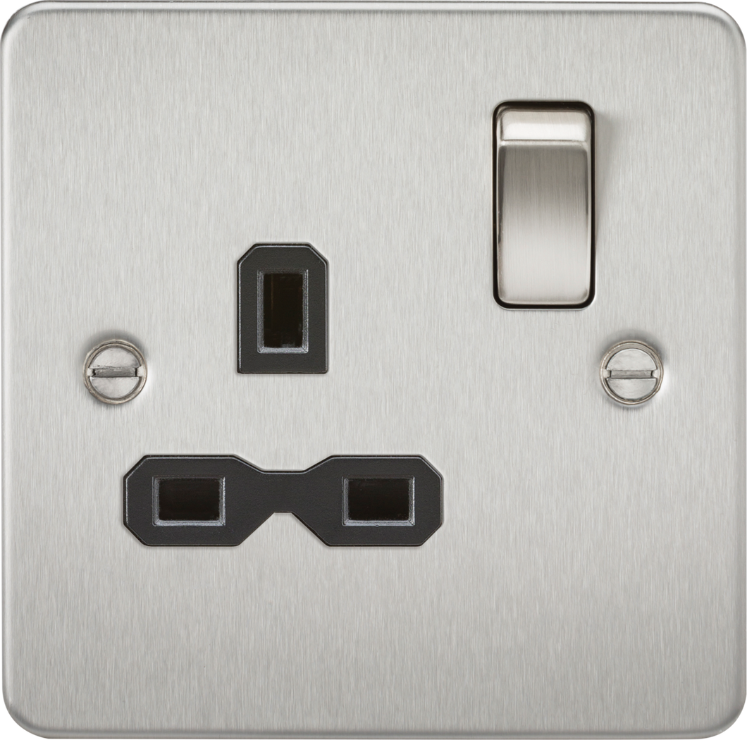 Knightsbridge Flat plate switched socket - brushed chrome FPR7000BC