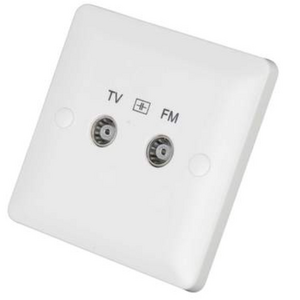 MK Base 1 Gang Twin TV / FM Coax Socket White